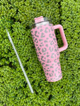 Cheetah engraved 40 oz tumbler with handle