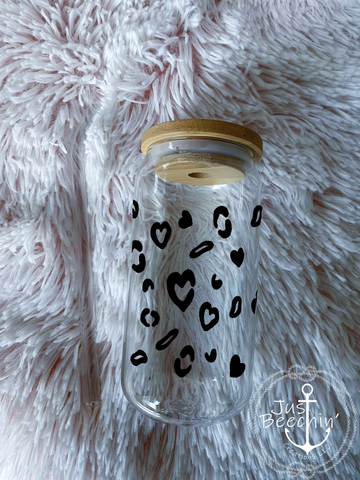 Heart and leopard glass vinyl tumbler