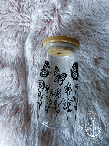 Butterflies glass vinyl tumbler